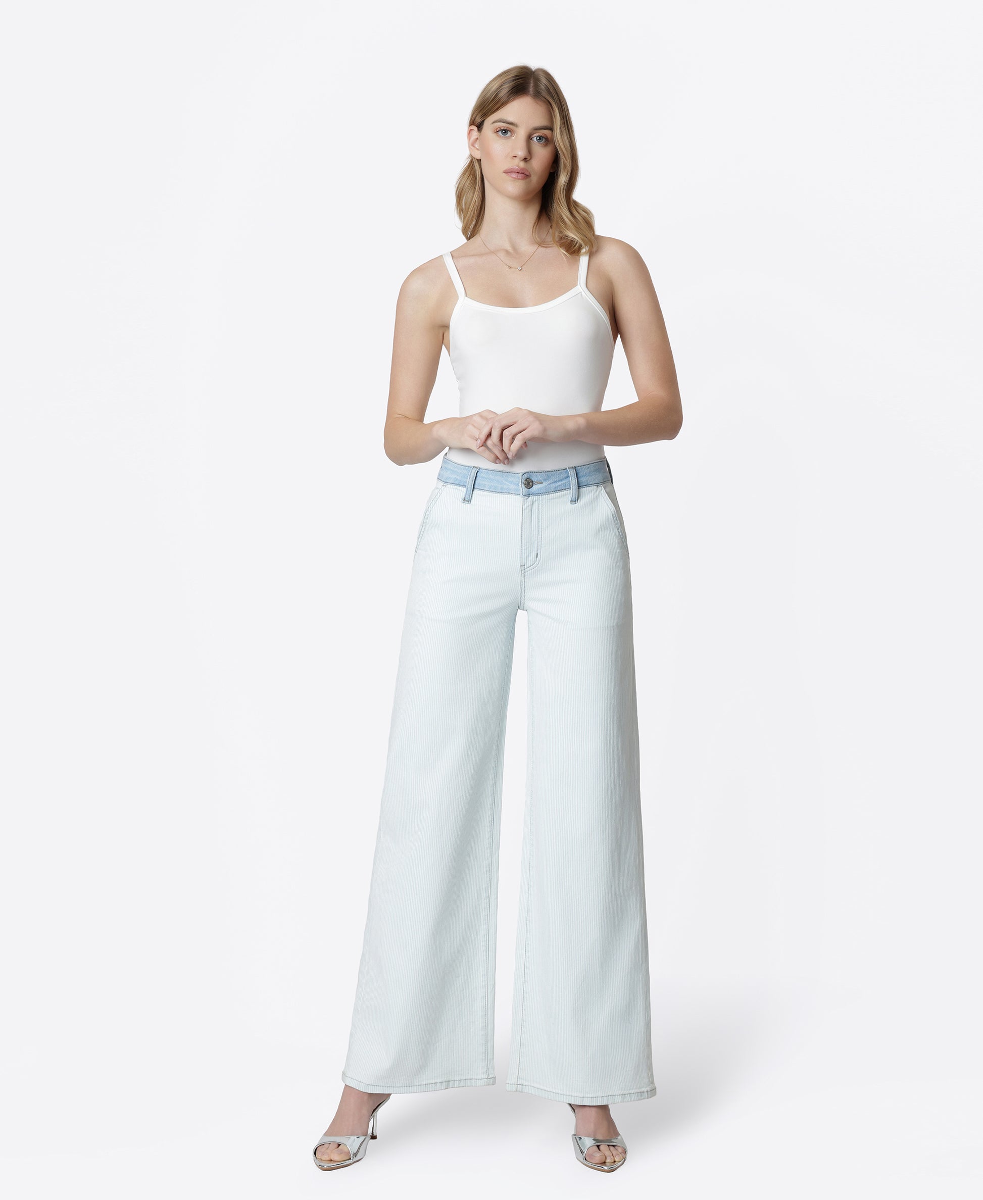 Front product images of Castle Rock - High Rise Contrast WB Striped Wide Leg Jeans