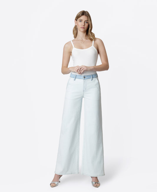 Front product images of Castle Rock - High Rise Contrast WB Striped Wide Leg Jeans