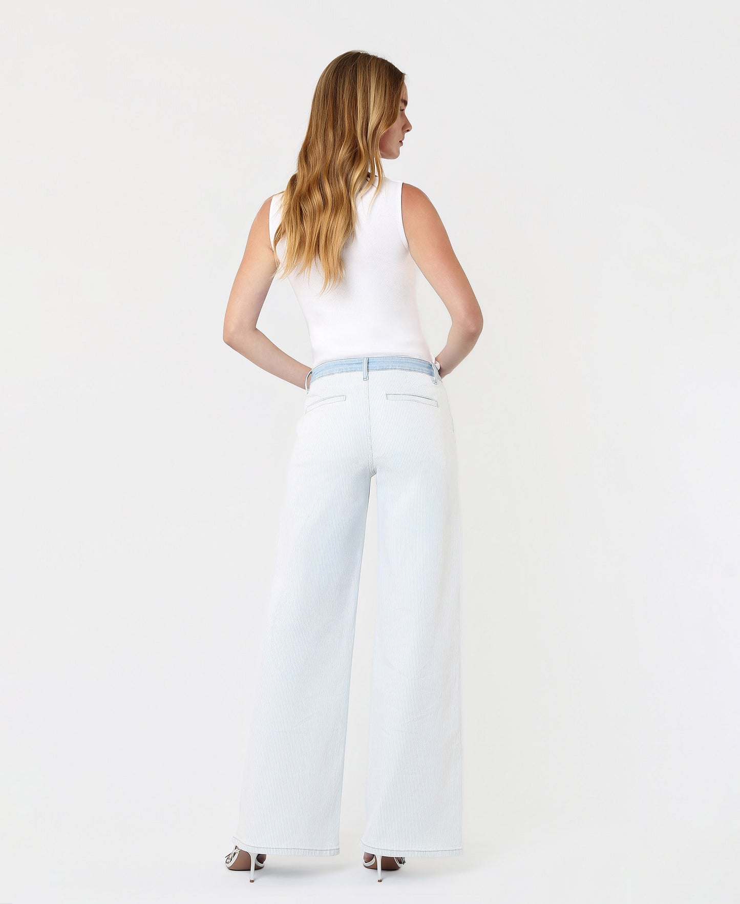 Back product images of Castle Rock - High Rise Contrast WB Striped Wide Leg Jeans