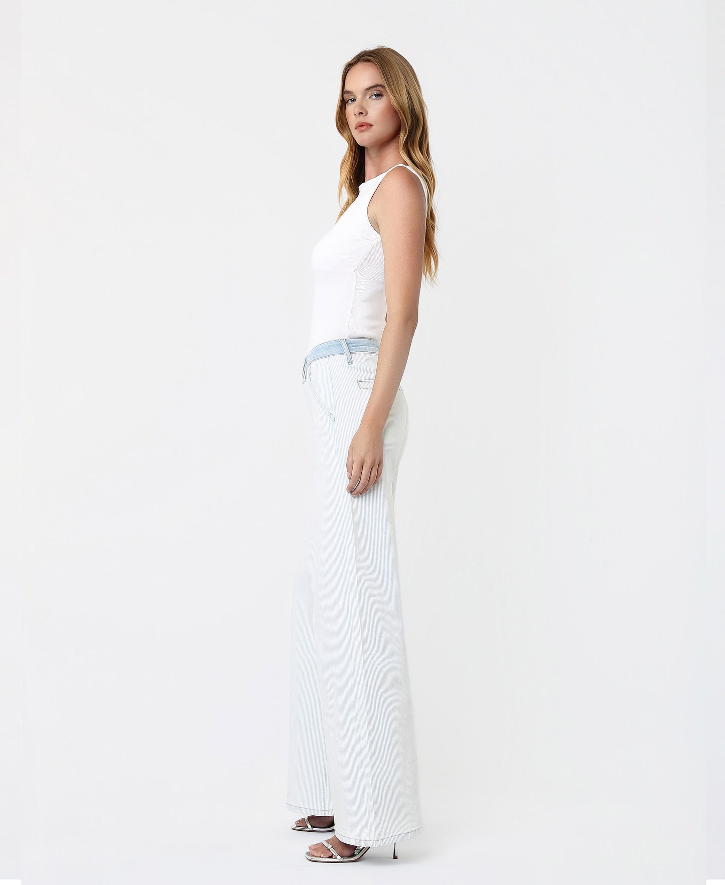 Left side product images of  Castle Rock - High Rise Contrast WB Striped Wide Leg Jeans