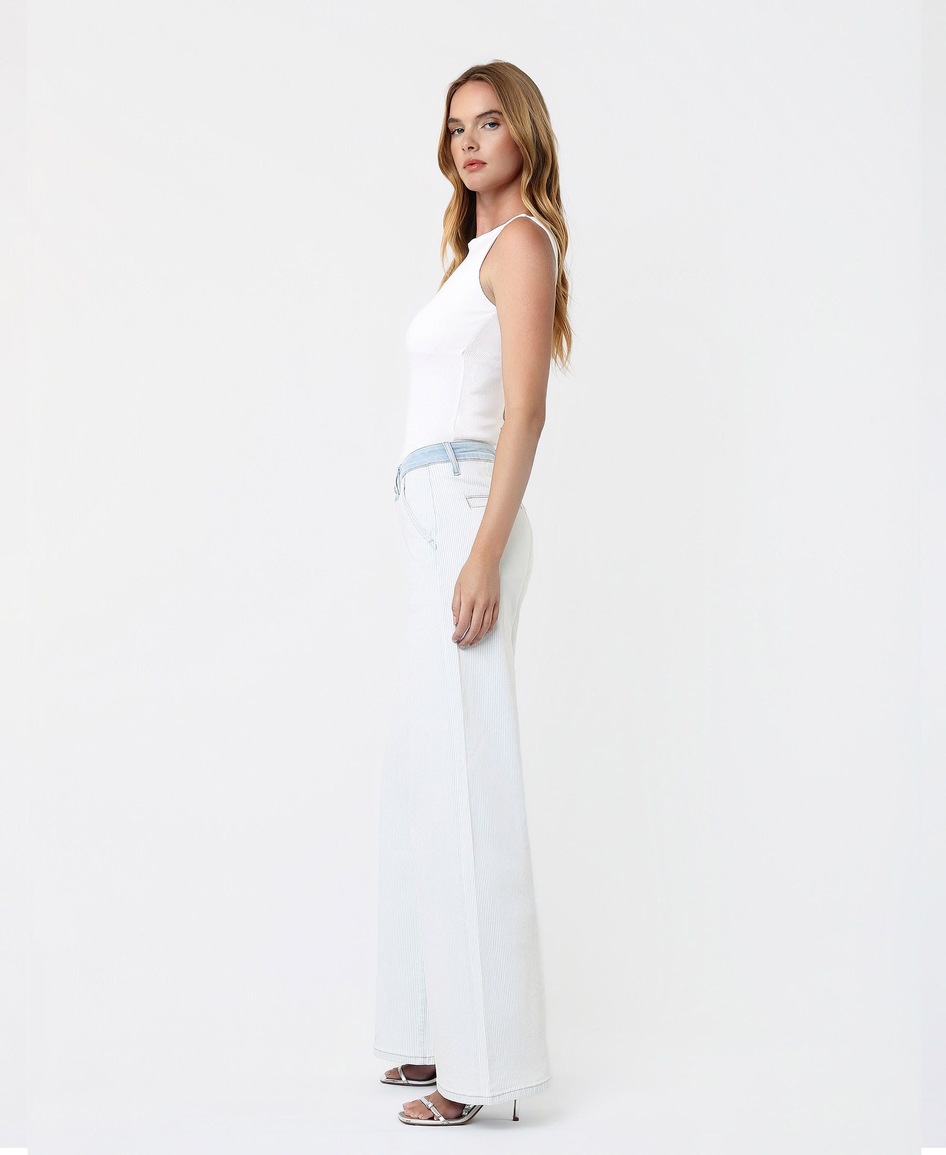 Left side product images of  Castle Rock - High Rise Contrast WB Striped Wide Leg Jeans