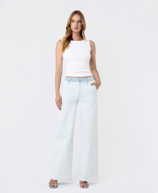 Front product images of Castle Rock - High Rise Contrast WB Striped Wide Leg Jeans