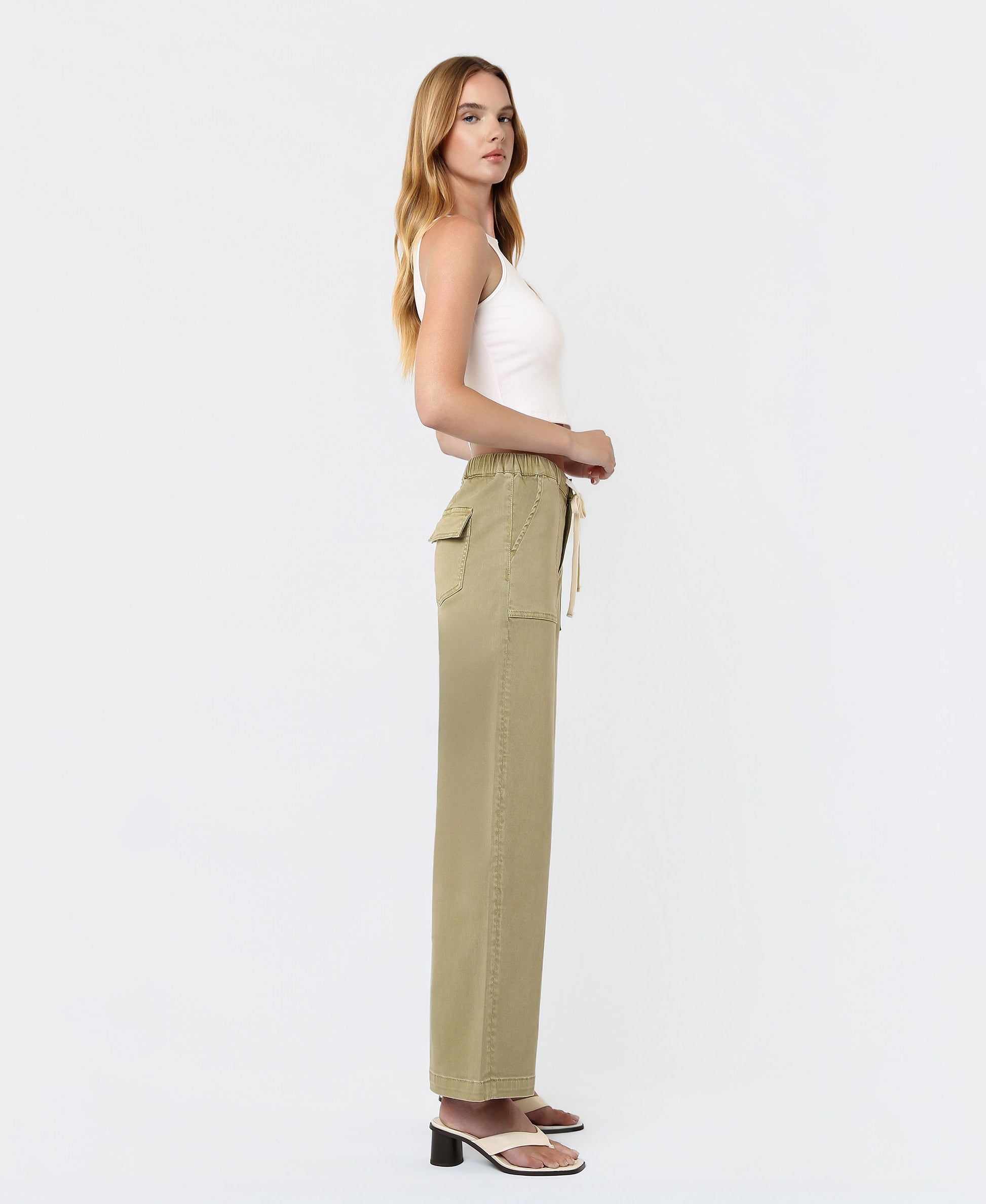 Right 45 degrees product image of Herb - High Rise Elastic Drawstring WB Baggy Wide Leg Jeans