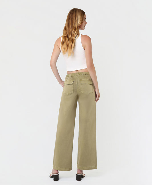 Back product images of Herb - High Rise Elastic Drawstring WB Baggy Wide Leg Jeans