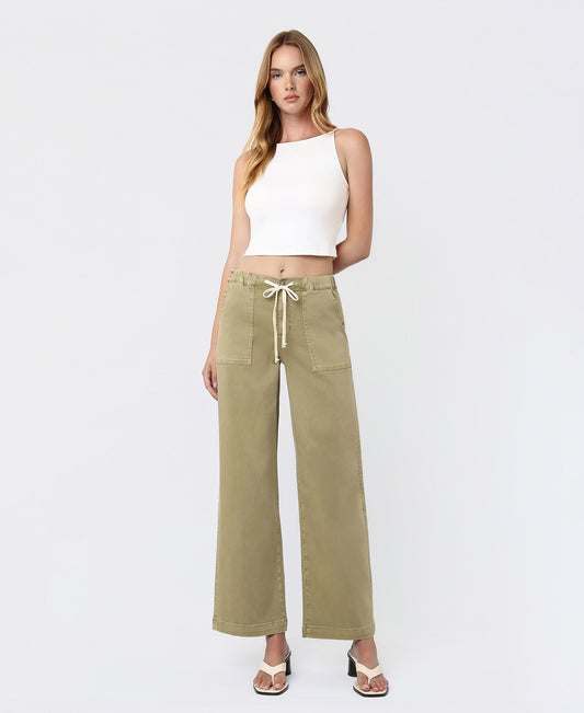 Front product images of Herb - High Rise Elastic Drawstring WB Baggy Wide Leg Jeans