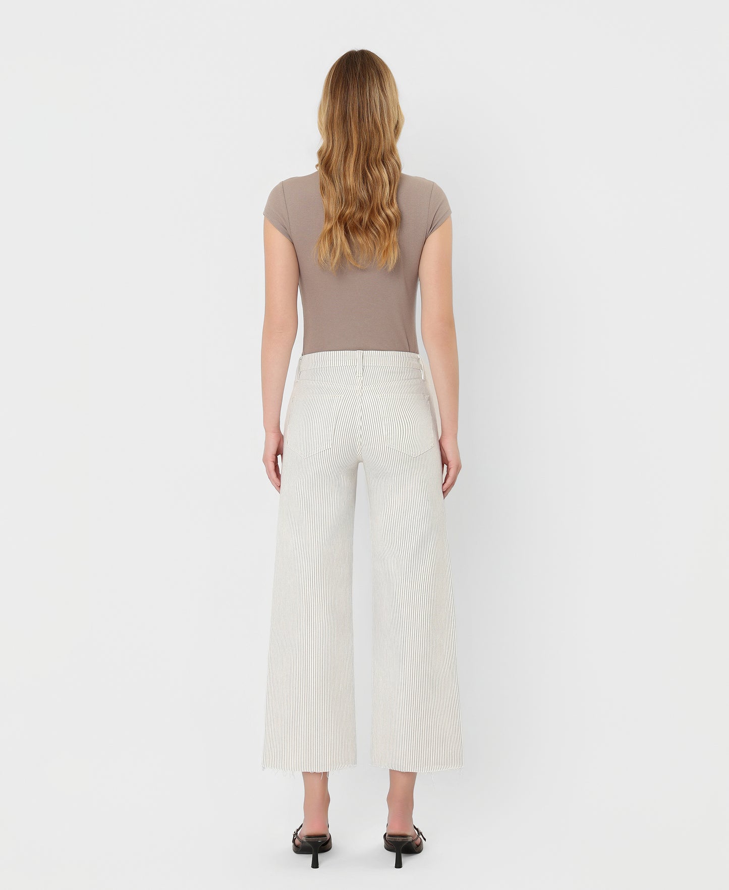 Back product images of Stripes - High Rise Raw Hem Crop Wide Leg Jeans