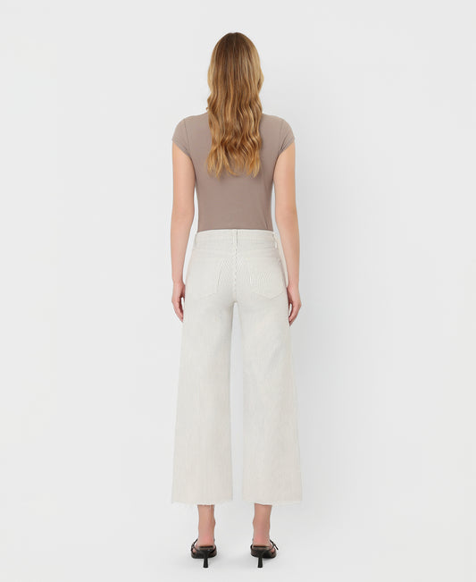 Back product images of Stripes - High Rise Raw Hem Crop Wide Leg Jeans