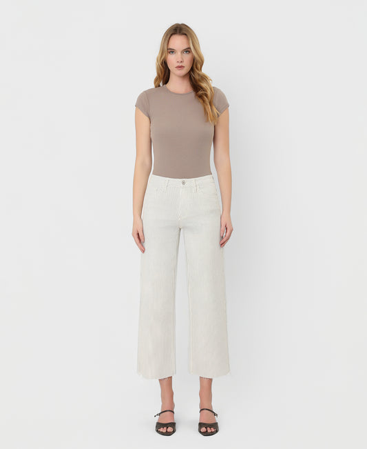 Front product images of Stripes - High Rise Raw Hem Crop Wide Leg Jeans