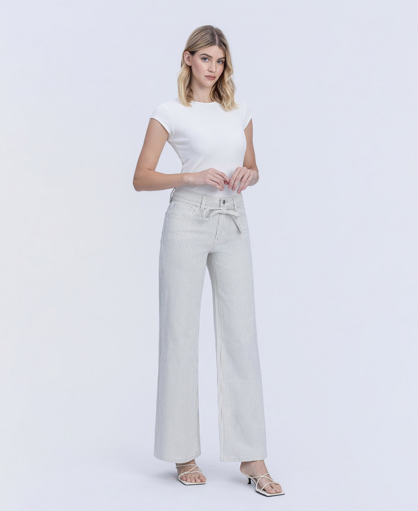 Right 45 degrees product image of Stripe - High Rise Waist Tie Extreme Wide Leg Jeans