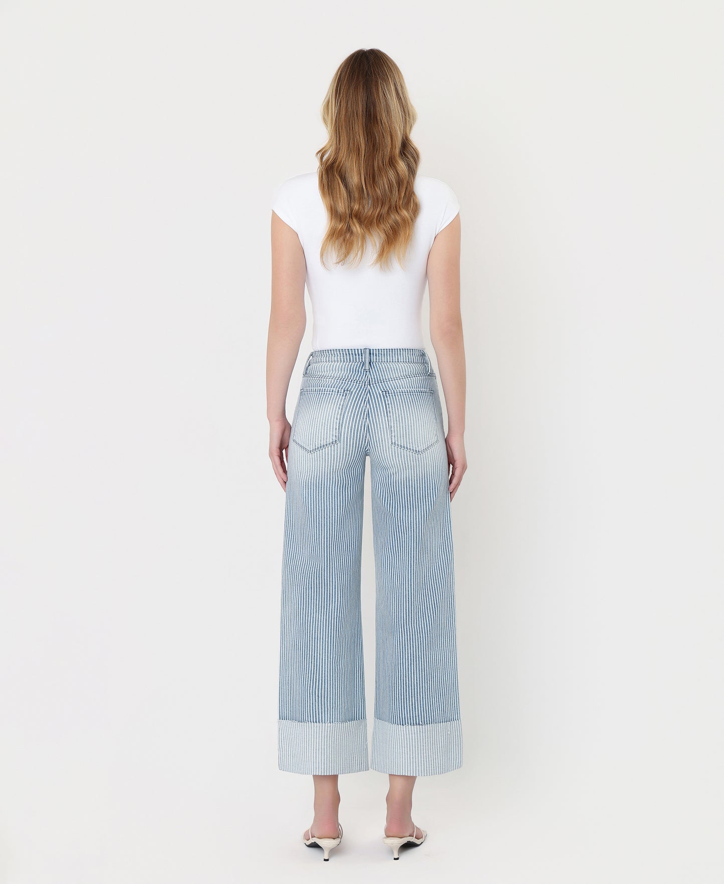 Back product images of Stripe - High Rise Cuffed Crop Wide Leg Jeans