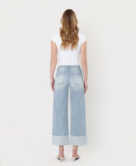 Back product images of Stripe - High Rise Cuffed Crop Wide Leg Jeans