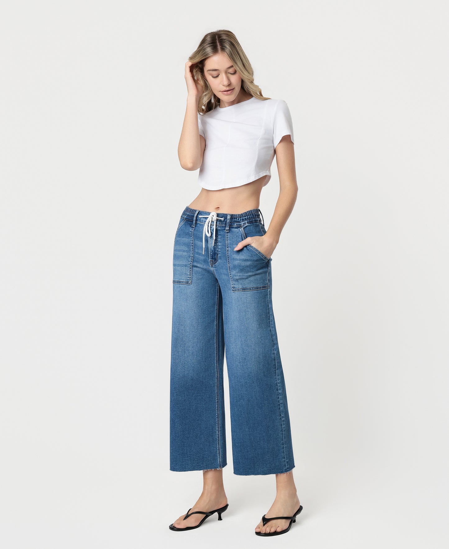 Left 45 degrees product image of Enviably - High Rise Super Soft Drawstring Baggy Wide Leg Jeans