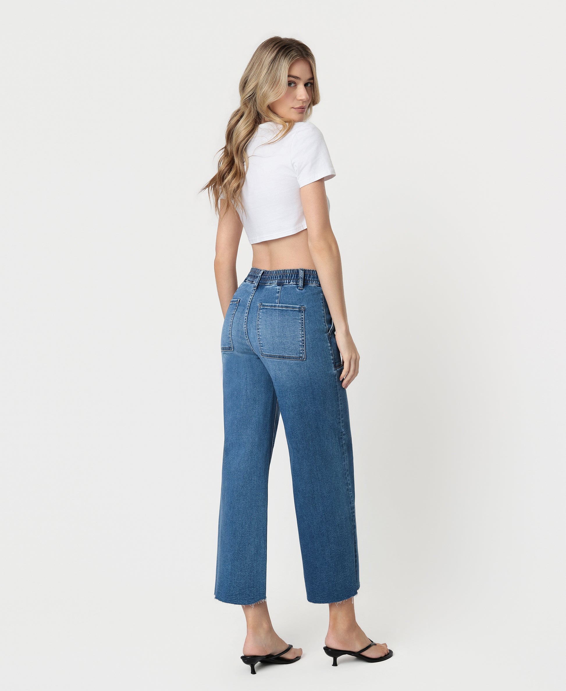 Back product images of Enviably - High Rise Super Soft Drawstring Baggy Wide Leg Jeans