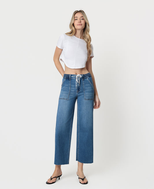 Front product images of Enviably - High Rise Super Soft Drawstring Baggy Wide Leg Jeans