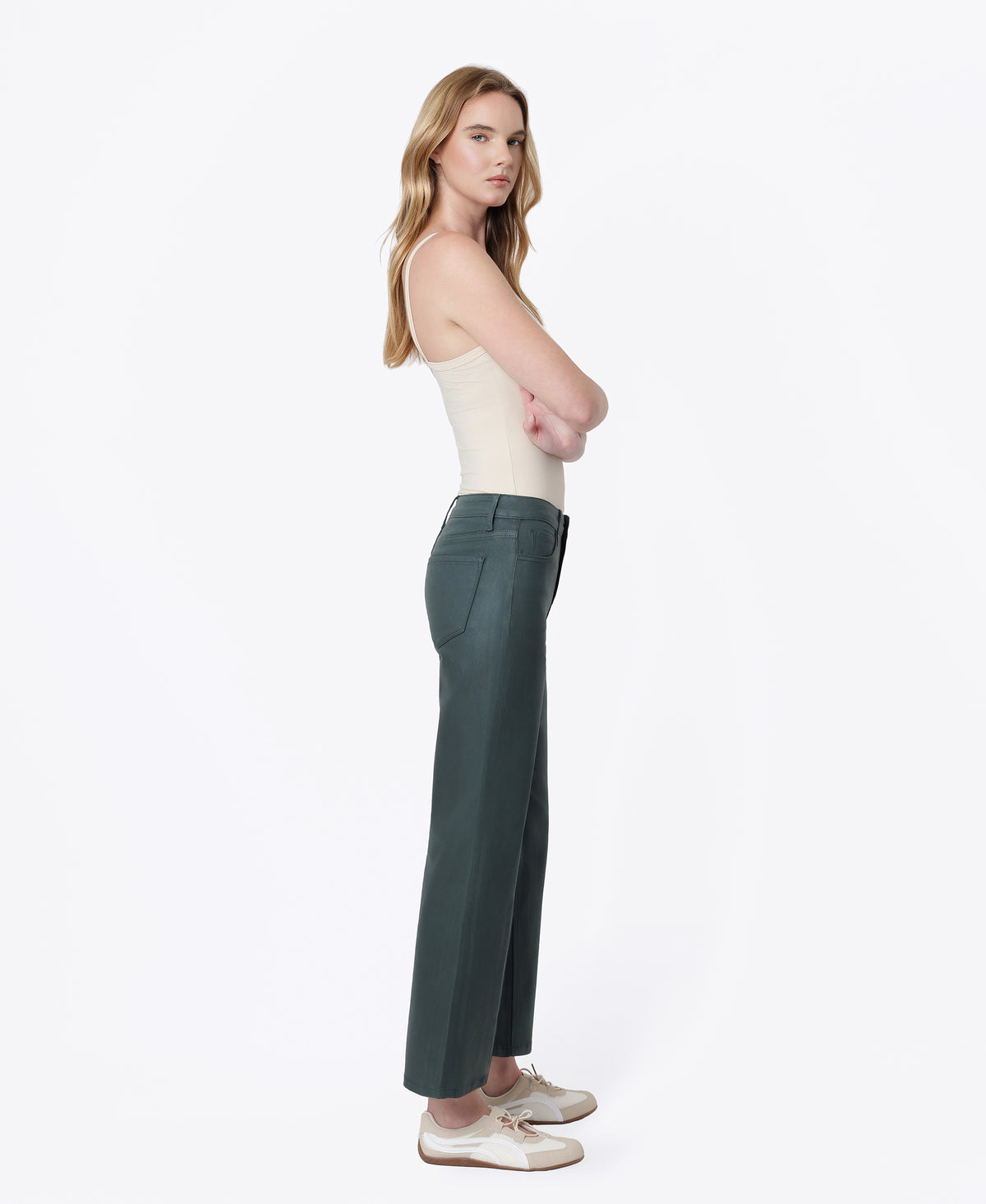 Right side product images of Darkest Spruce - High Rise Coated Crop Straight Jeans