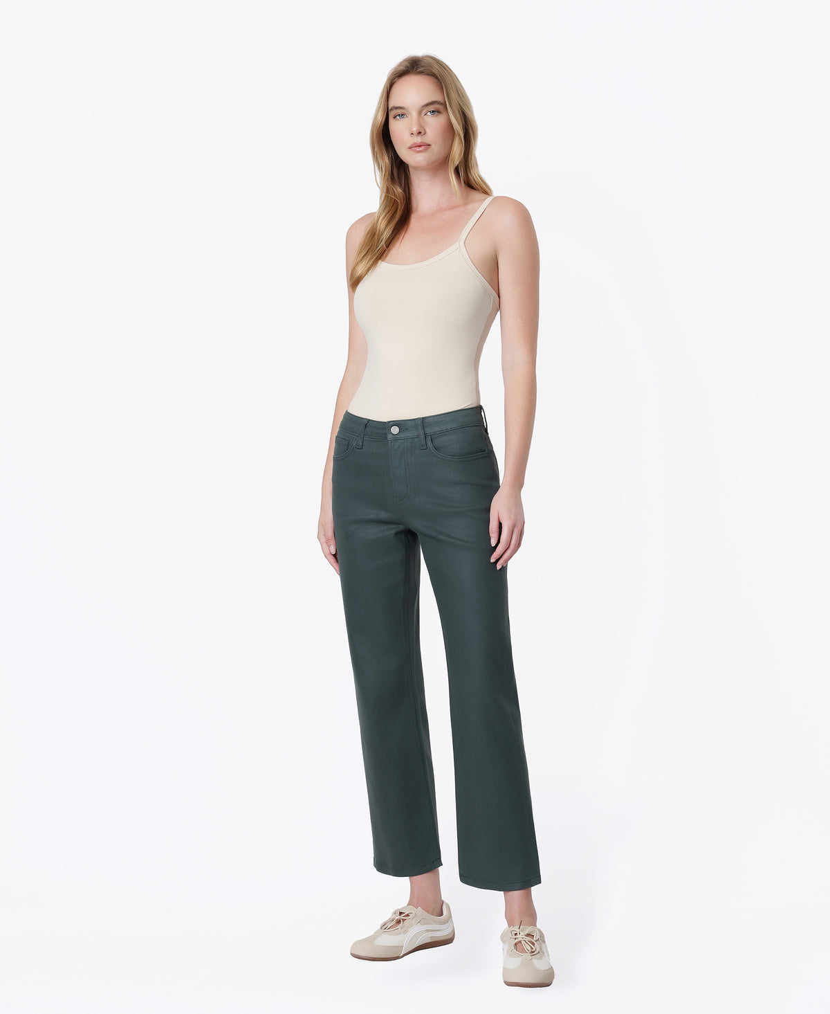 Left 45-degree product image of Darkest Spruce - High Rise Coated Crop Straight Jeans