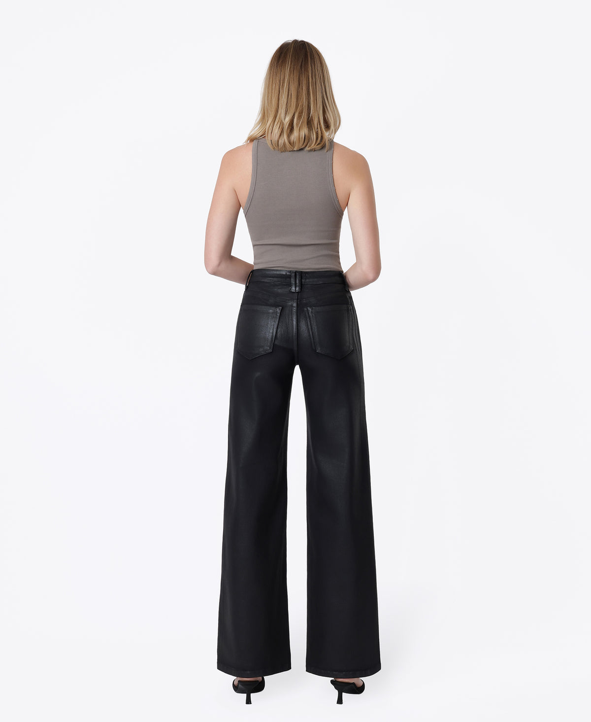 Back product images of Black - High Rise Patch Pocket Coated Wide Leg Jeans