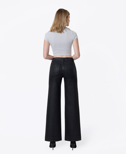 Back product images of Black - High Rise Trouser Hem Coated Wide Leg Jeans