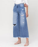 Left 45 degrees product image of Everland - Super High Rise Crop Wide Leg Jeans with Frayed Hem