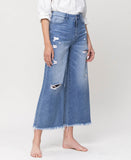 Right 45 degrees product image of Everland - Super High Rise Crop Wide Leg Jeans with Frayed Hem