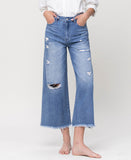 Everland - Super High Rise Crop Wide Leg Jeans with Frayed Hem