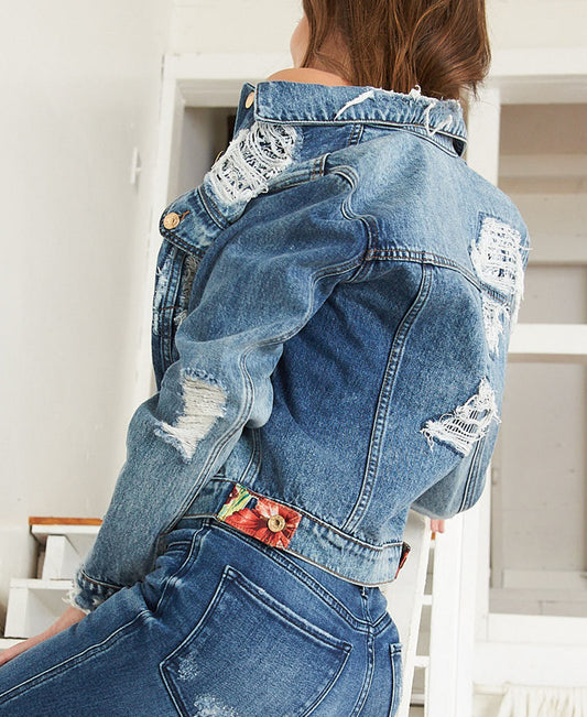 Back product images of  Moving Silence - Distressed Patched Classic Fit Jacket