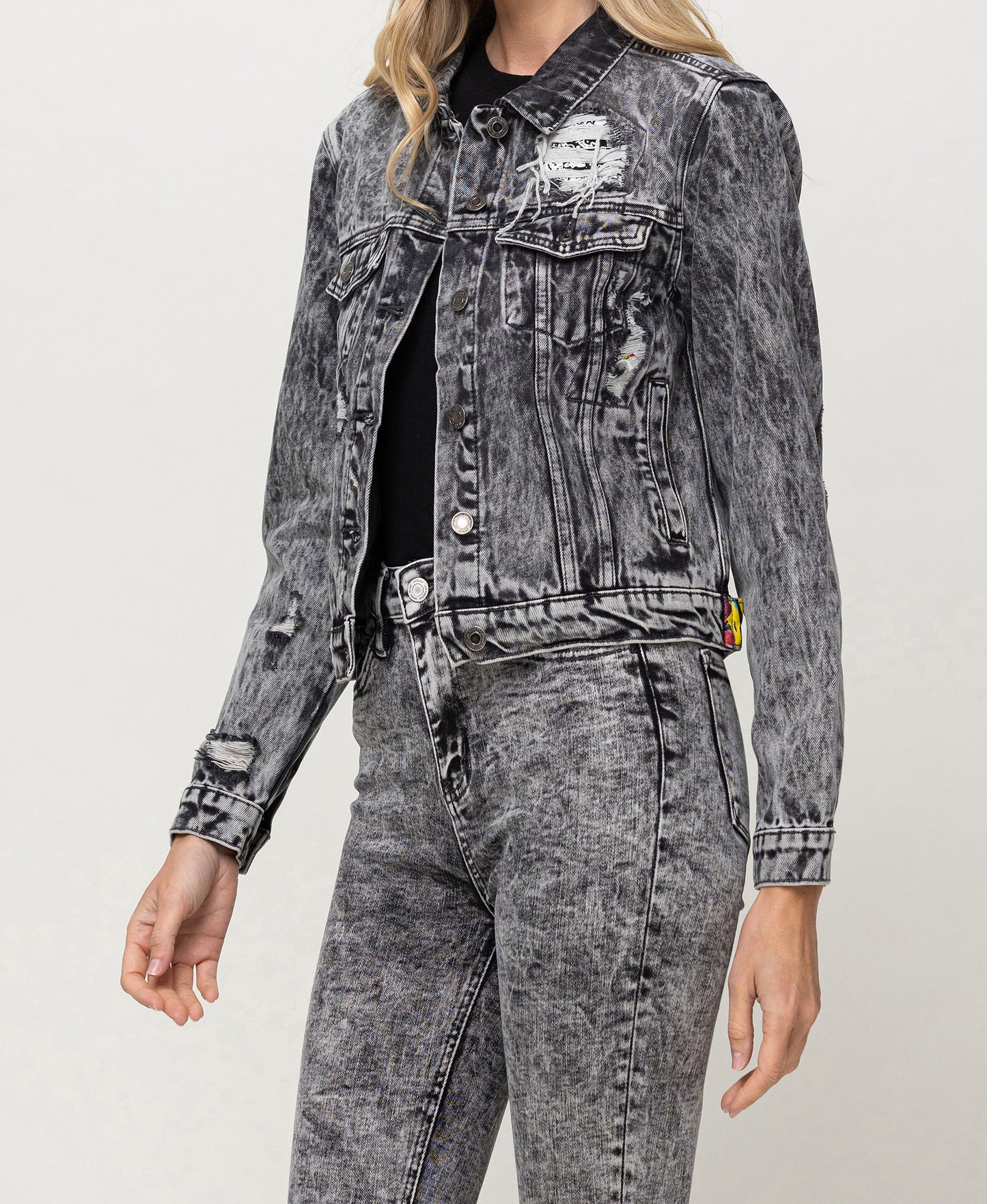 Left 45 degrees product image of Time Travel - Distressed Patched Classic Fit Jacket