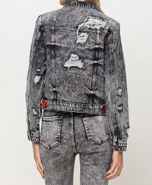 Back product images of Time Travel - Distressed Patched Classic Fit Jacket