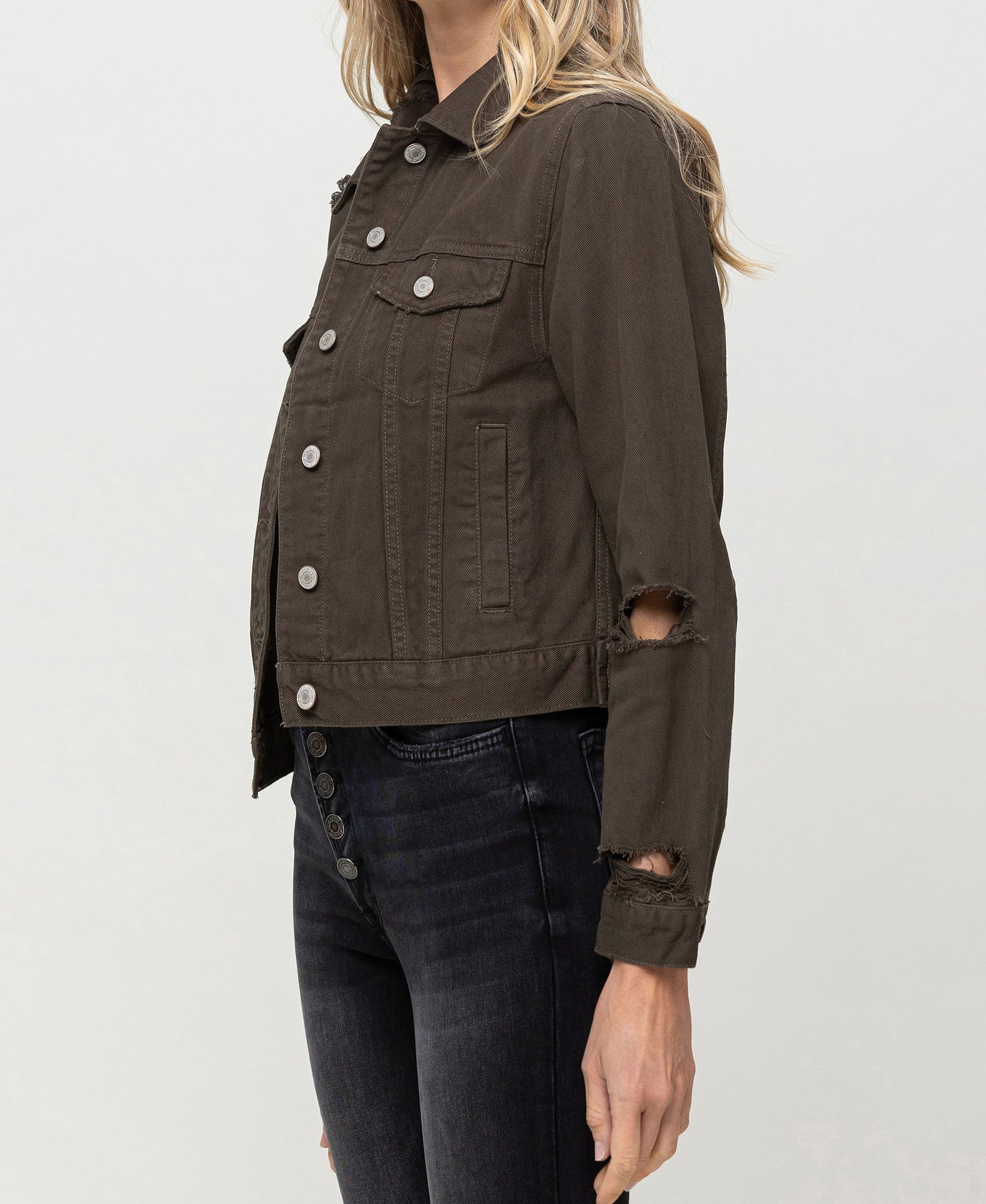 Left 45 degrees product image of Amazonia - Distressed Olive Classic Fit Jacket
