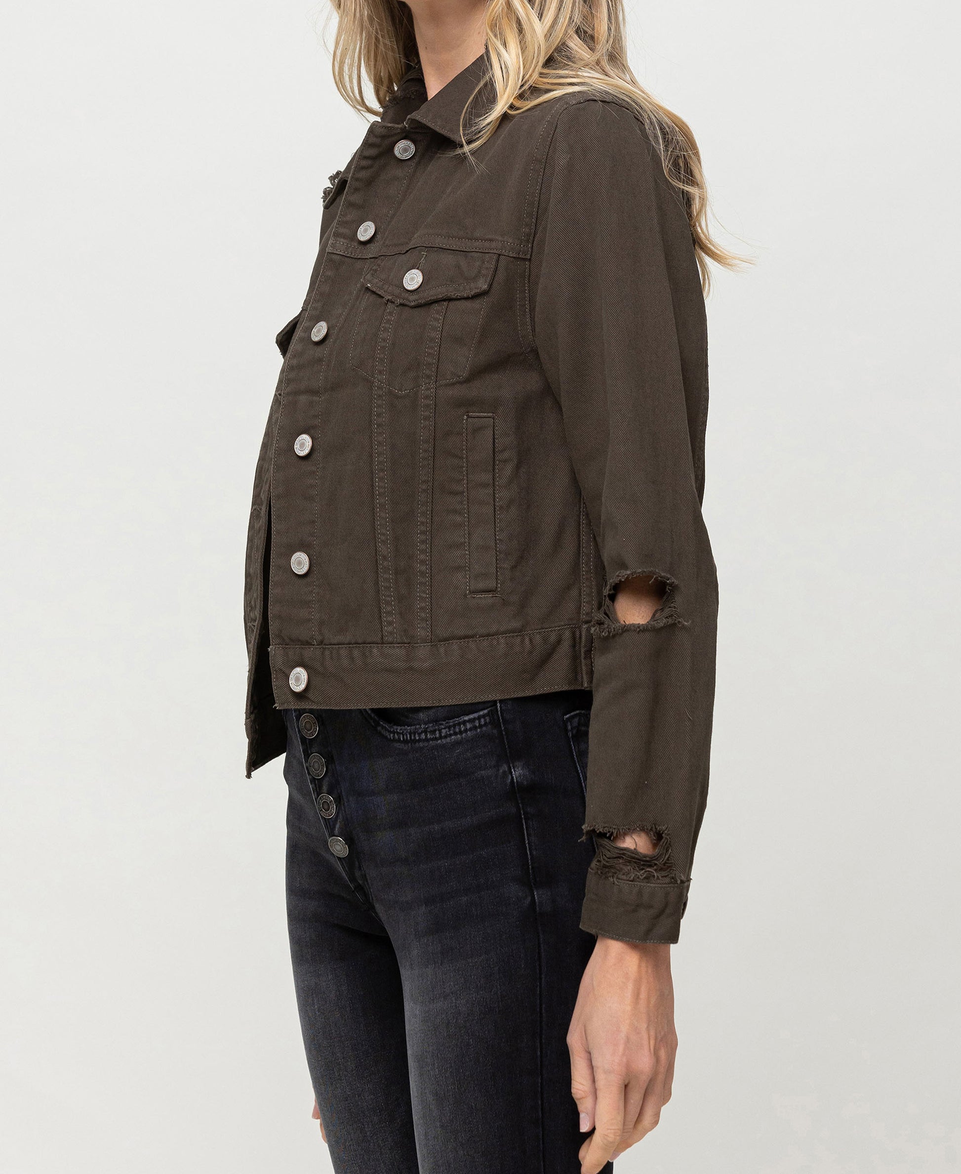 Left 45 degrees product image of Amazonia - Distressed Olive Classic Fit Jacket