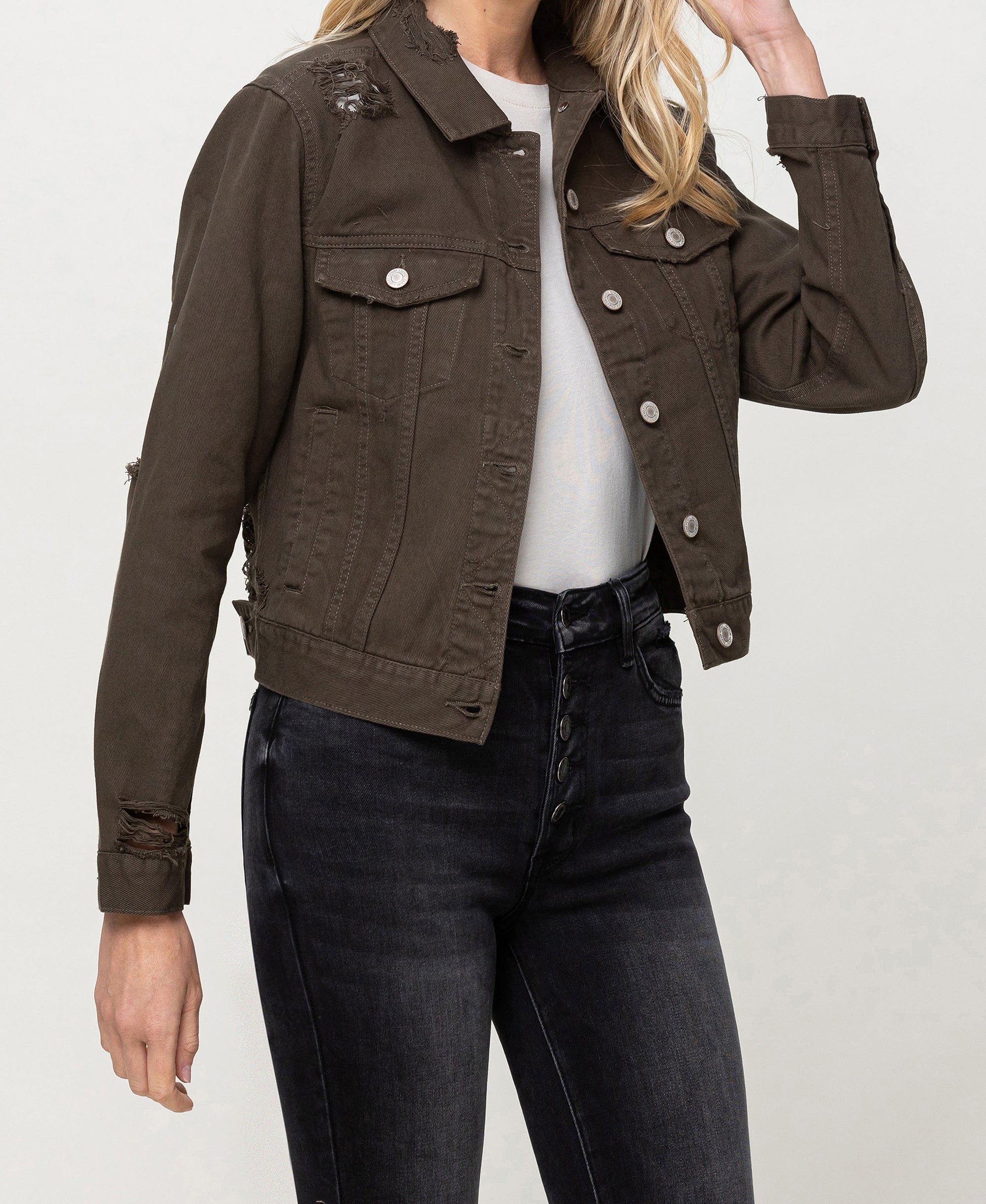 Right 45 degrees product image of Amazonia - Distressed Olive Classic Fit Jacket