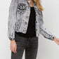 Right 45 degrees product image of Escala - Distressed Black Acid Wash Classic Crop Jacket