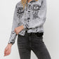 Front product images of Escala - Distressed Black Acid Wash Classic Crop Jacket