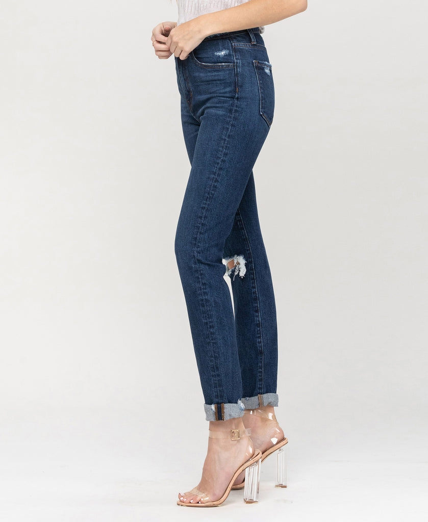 Left side product images of Modern Love - Distressed Roll Up Stretch Mom Jean