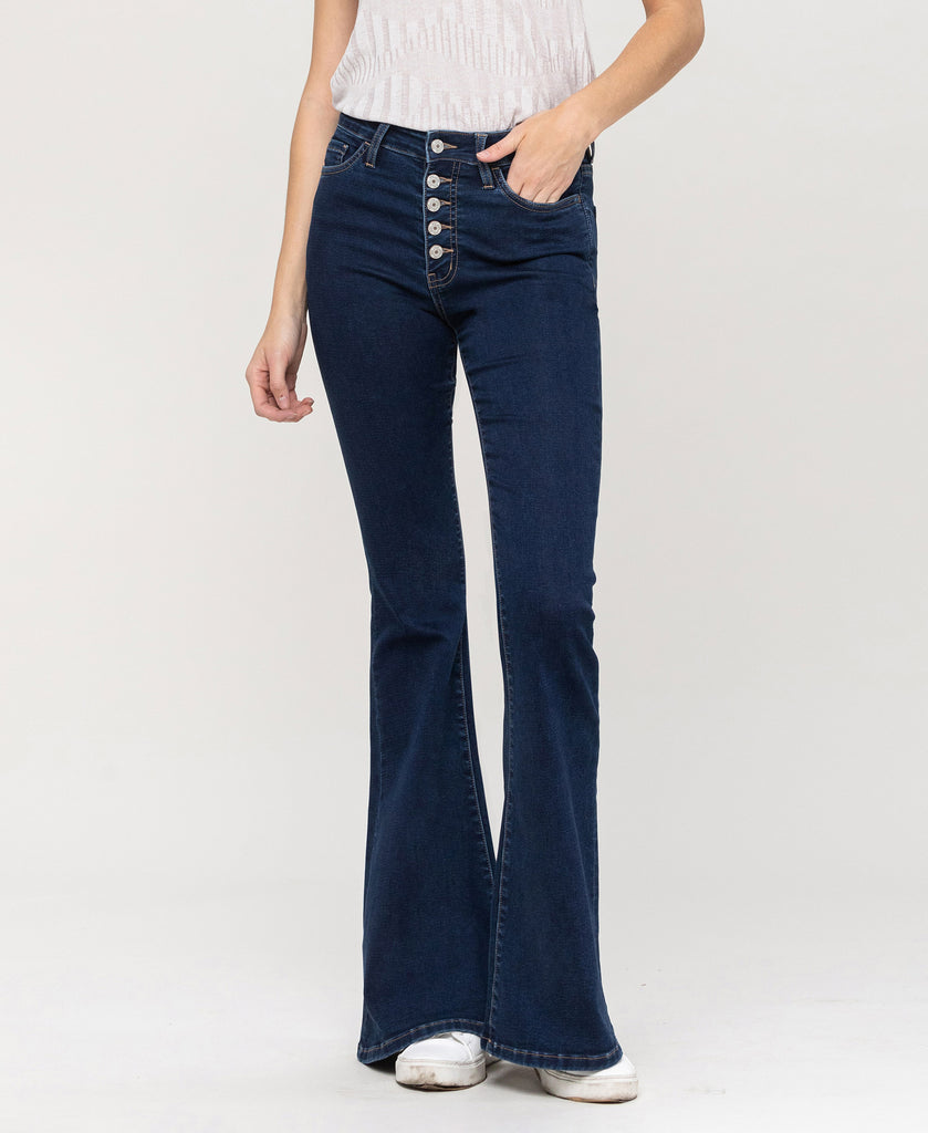 Front product images of Escapade - High Rise Button Up Super Flare Jeans