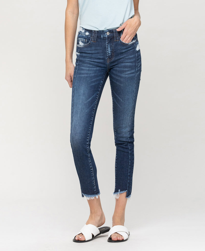 Left 45 degrees product image of Excuses - Mid Rise Distressed Slim Straight Jeans