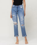 Front product images of Summer Dance - Zipper Fly Distressed Paint Splatter Boyfriend Jeans