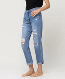 Left 45 degrees product image of Summer Dance - Zipper Fly Distressed Paint Splatter Boyfriend Jeans