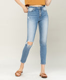 Falling In Love - High Rise Distressed Button Up Crop Skinny Jeans
