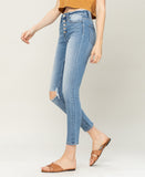 Left side product images of Falling In Love - High Rise Button Up Distressed Crop Skinny Jeans