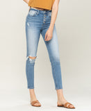 Right 45 degrees product image of Falling In Love - High Rise Button Up Distressed Crop Skinny Jeans