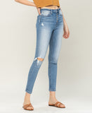 Right 45 degrees product image of Falling In Love - High Rise Button Up Distressed Crop Skinny Jeans