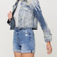 Left 45 degrees product image of Yumi - Rigid Classic Crop Denim Jacket W Blue Tie Dye Wash