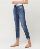Left 45 degrees product image of  Candy Lights - Distressed Double Cuffed Stretch Mom Jeans